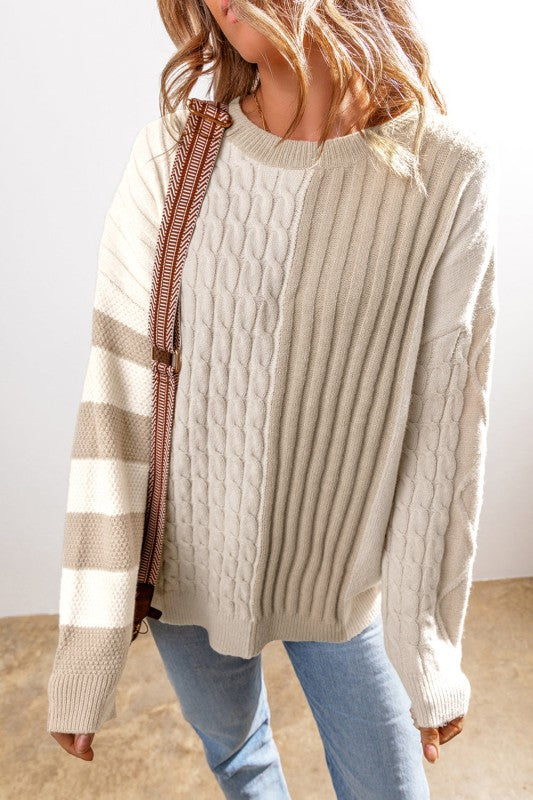 Color-Block Sweater Wrapped Around Classic Jeans