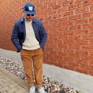 Soft Wool Sweater Matched with Corduroy Pants