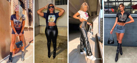 Casual Cool: Graphic Tee, Leather Shorts, and Boots