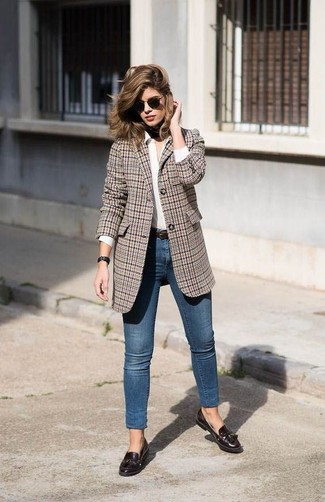 Vintage Inspired Denim with Checkered Blazer Layers