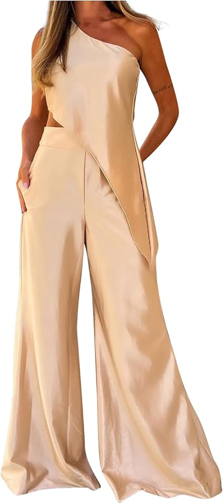 Chic Evening Glam with Satin Palazzo and Off-Shoulder Top