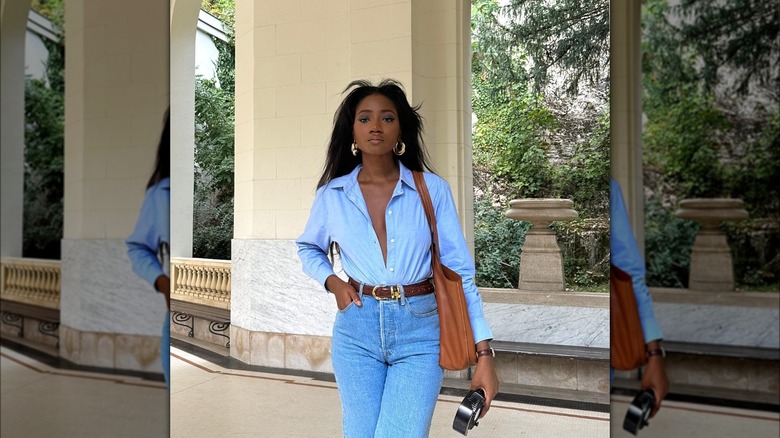 Tucked-In Button-Up Shirt with Bootcut Jeans for Office Ready