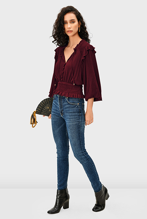 Romantic Ruffles Meet Relaxed Bootcut Jeans