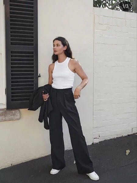 Minimalist Monochrome: Black Wide Legs and Sleek Tops