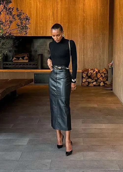 Night Out: Black Oversized Shirt with Statement Jewelry and Heels