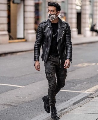 Edgy Layers: Leather Jacket Over Cargo Pants