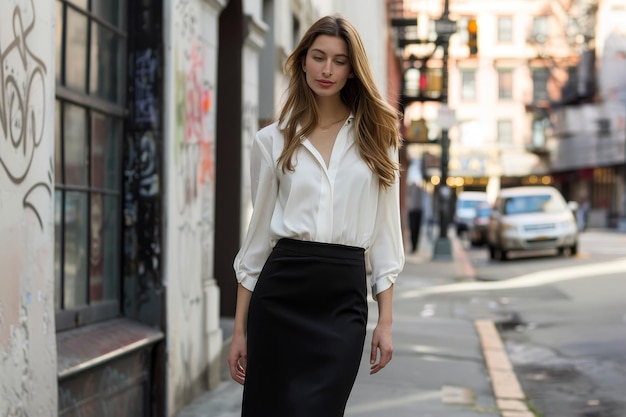 Classic Pencil Skirt with Silk Blouse Elegance