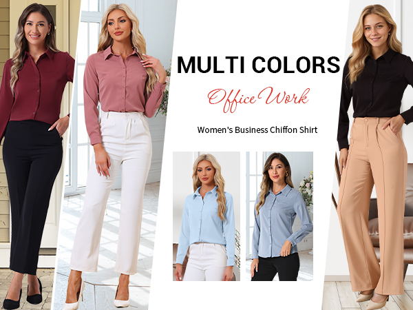 Color-Blocked Blouse with Tailored Black Trousers