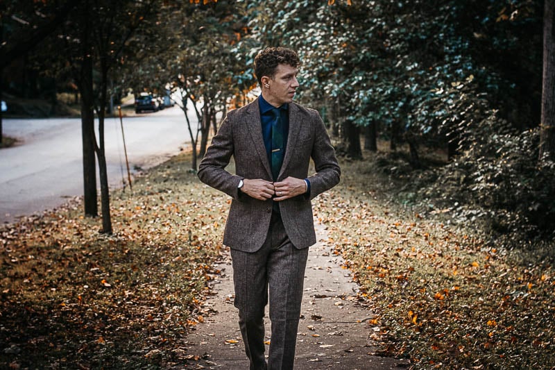Timeless Texture: Tweed Jacket Coupled with Slim Fit Pants