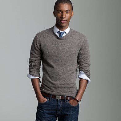 Soft Layers: Light Cashmere Sweater over Collared Shirt