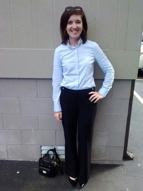 Clean and Crisp: Light Blue Button-Down with Black Slacks