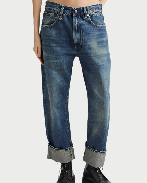 Vintage Wash Jeans with Rolled Cuffs and Boots