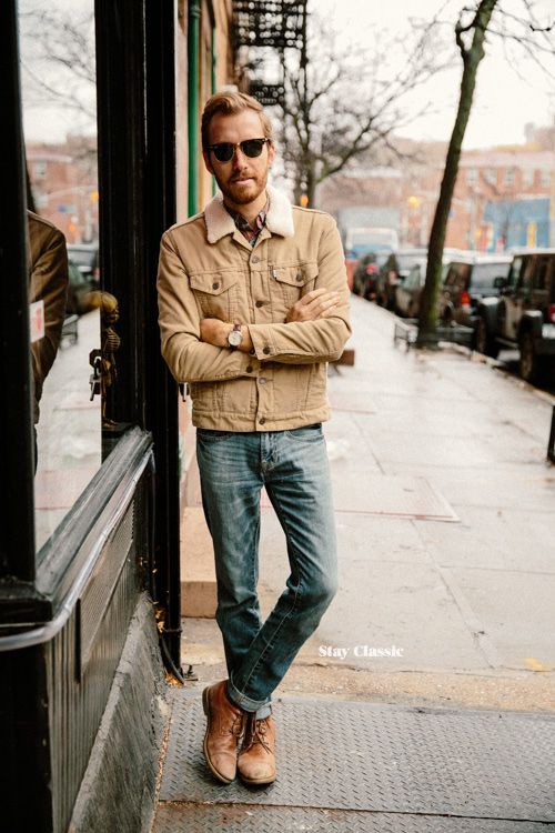 Rust Colored Corduroy Jackets with Classic Boots