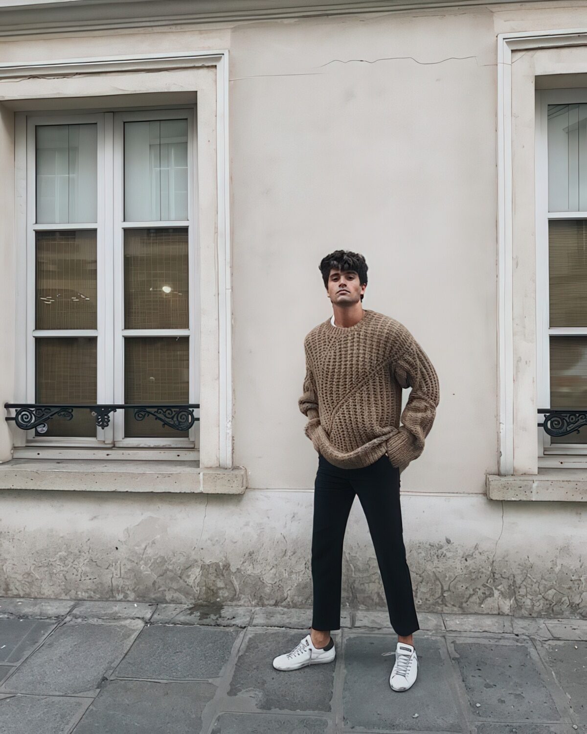 Chunky Cable Knit Sweater with Relaxed Trousers