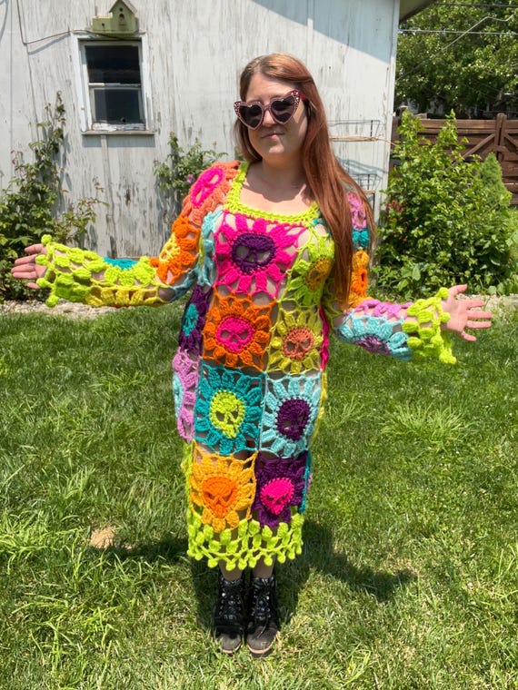 Color Pop Crochet Dress with Vibrant Patterns