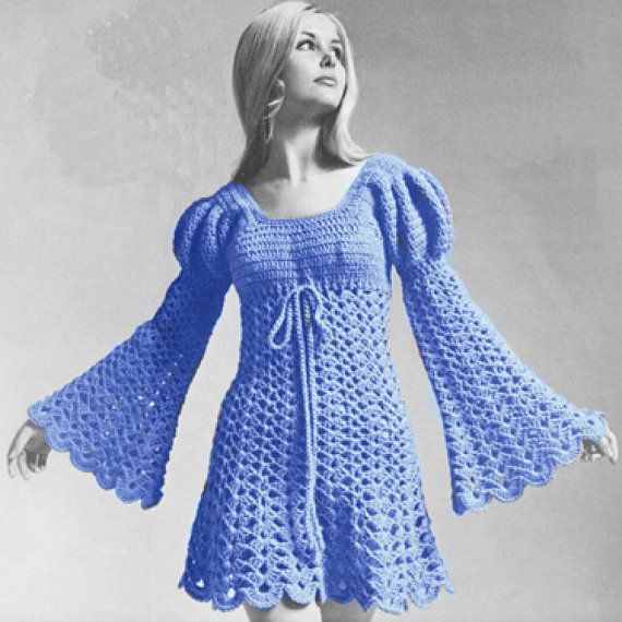 Romantic Crochet Dress with Puff Sleeves and Ruffles