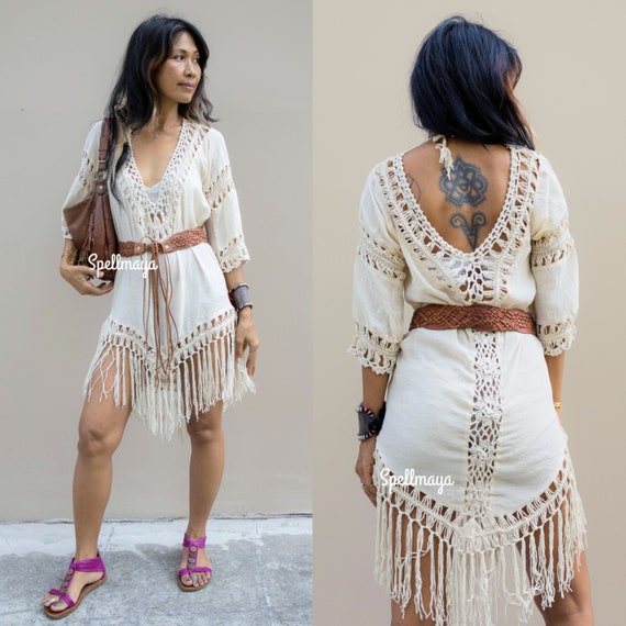 Festival-Ready Crochet Dress with Fringe Detailing
