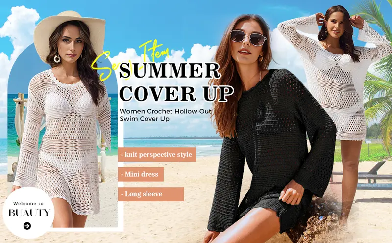 Beach-Ready Crochet Cover-Up Dress in Light Fabrics