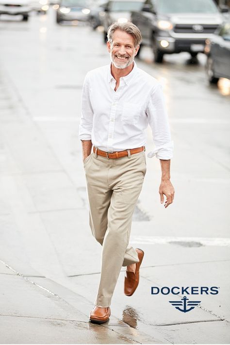 Crisp White Shirt and Khaki Pants for Classic Elegance