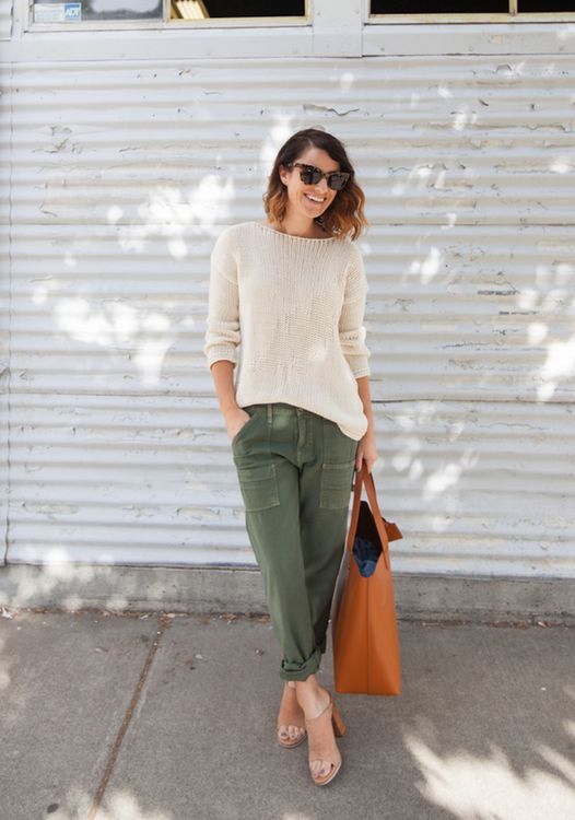 Layered Neutrals: Beige Sweater Meets Khaki Trousers