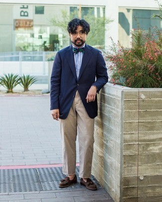 Bold in Blue: Navy Blazer with Tailored Khakis