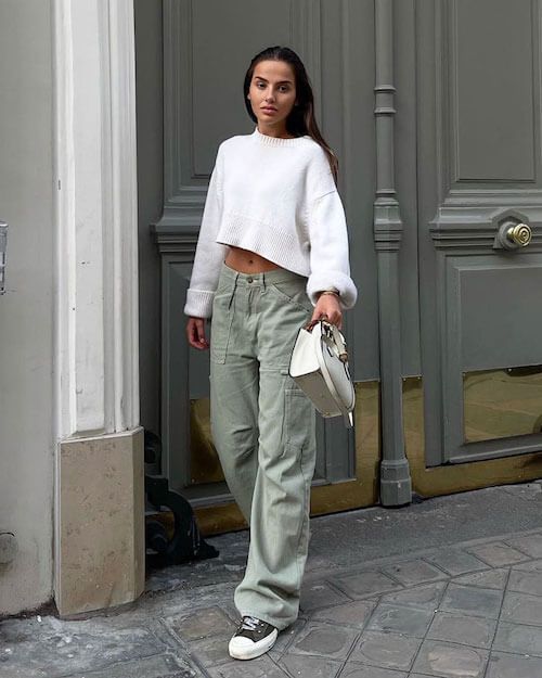 Sporty Vibes with a Crop Hoodie and High-Waisted Khakis