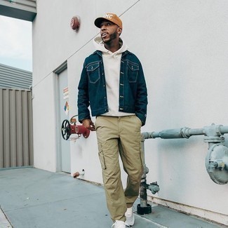 Effortless Chic: Denim Jacket Paired with Khaki Pants