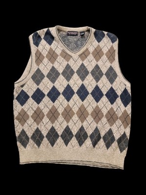 Bold Argyle Sweater Vest Layered Over Collared Shirt