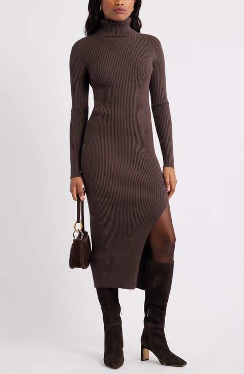 Cozy Yet Chic: Turtleneck Dress with Tall Leather Boots