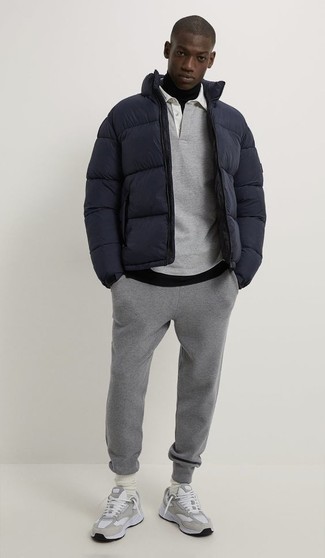 Casual Sporty Vibes in a Puffer Long Coat and Joggers