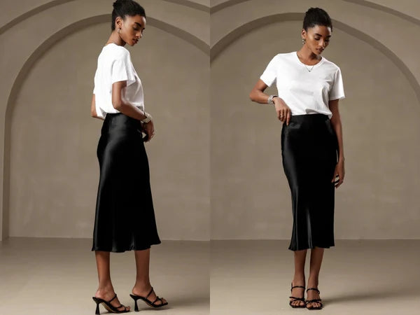 Office Ready: Midi Poplin Skirt with Sleek Blouse and Heels