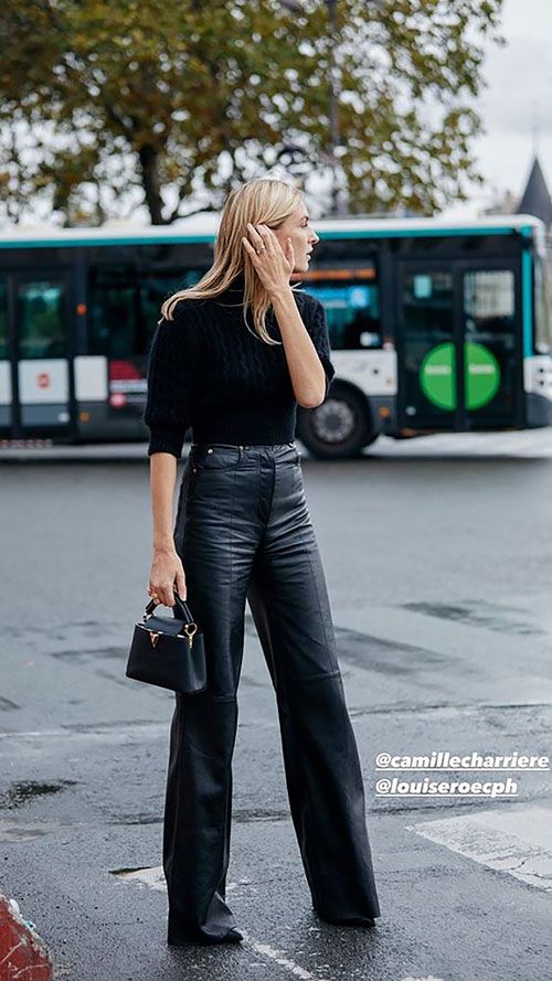 Edgy Elegance with Leather Wide Leg Pants