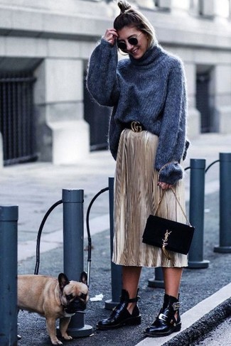 Pleated Midi Skirt with Fitted Turtleneck