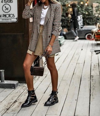 Chic Checkered Skirt and Oversized Blazer