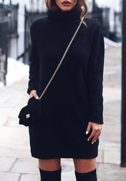 Cozy Turtleneck Dresses with Over-the-Knee Boots