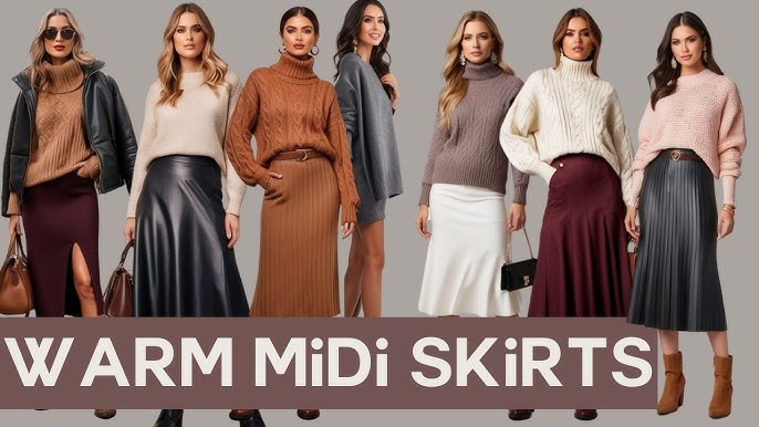 Sleek Midi Skirts Paired with Cozy Sweaters
