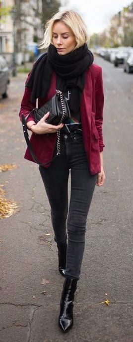 Velvet Blazers Paired with Dark Denim and Boots