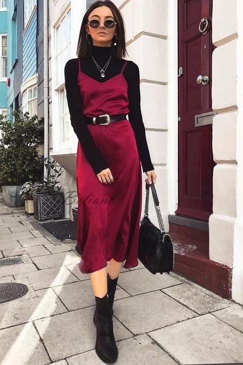 Fitted Turtlenecks Under Slip Dresses for Chic Layers
