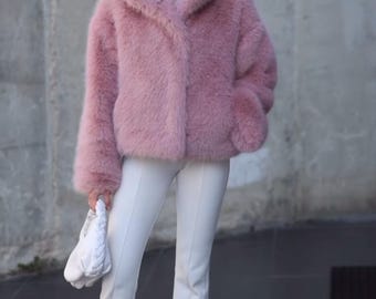 Fluffy Pastels: Blush Pink Faux Fur Statement Coat