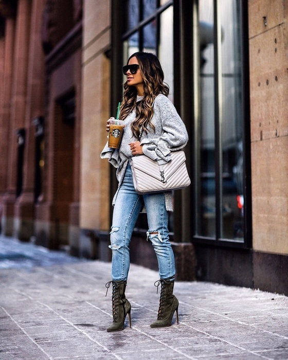 Weatherproof Lace-Up Boots with High-Waisted Denim and Turtlenecks