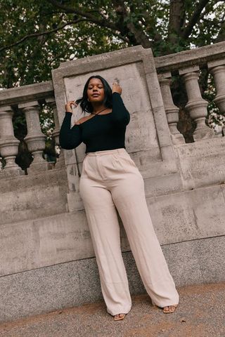 High-Waisted Wide-Leg Trousers in Earthy Tones