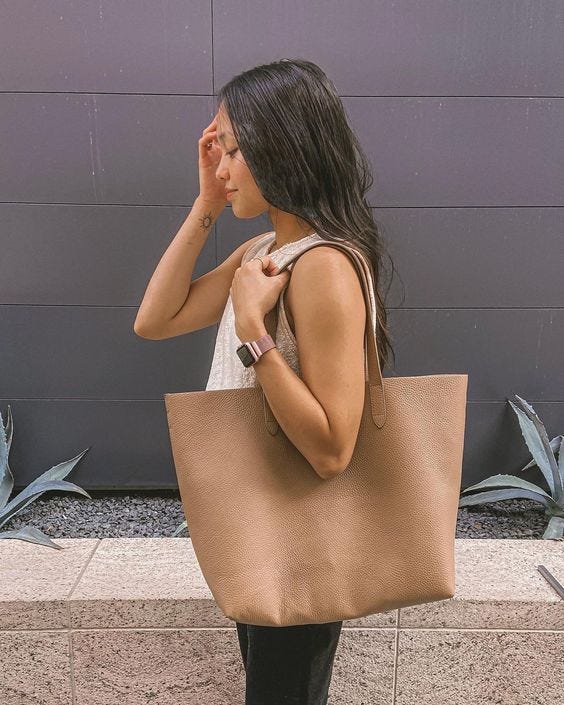 Structured Leather Handbag with Gold Accents
