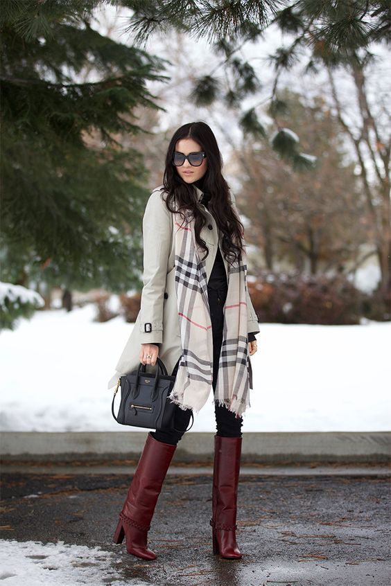 Plaid Scarf Pop Against a Neutral Trench