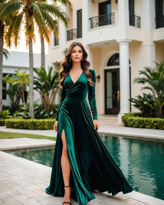 Velvet Elegance with a Deep Emerald Dress