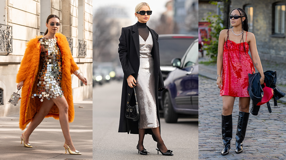 Turtleneck Layered Under a Sparkly Sequin Dress