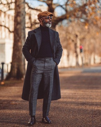 Plaid Wool Coat Paired with a Turtleneck Midi Dress