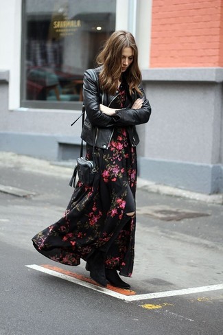 Boho Vibes with Flowing Floral Maxi and Suede Ankle Boots
