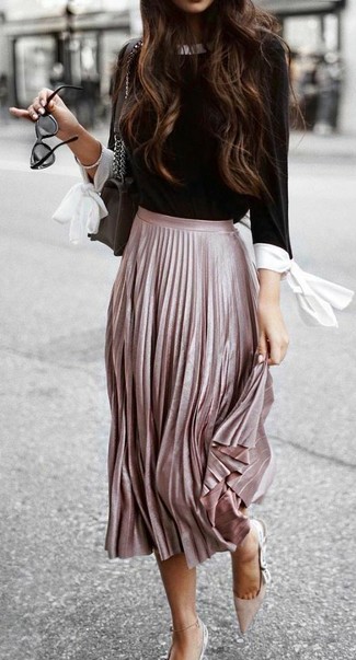 Romantic Ruffles: Blouse and Pleated Midi Skirt Duo