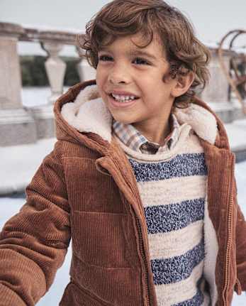 Textured Play: Quilted Puffer Jacket with Corduroy Pants
