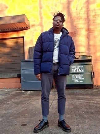 Casual Cool: Denim and Puffer Jacket Combo with Chunky Sneakers